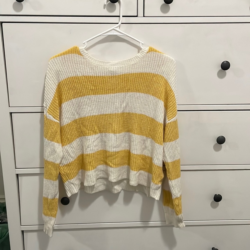Yellow and white striped sweater